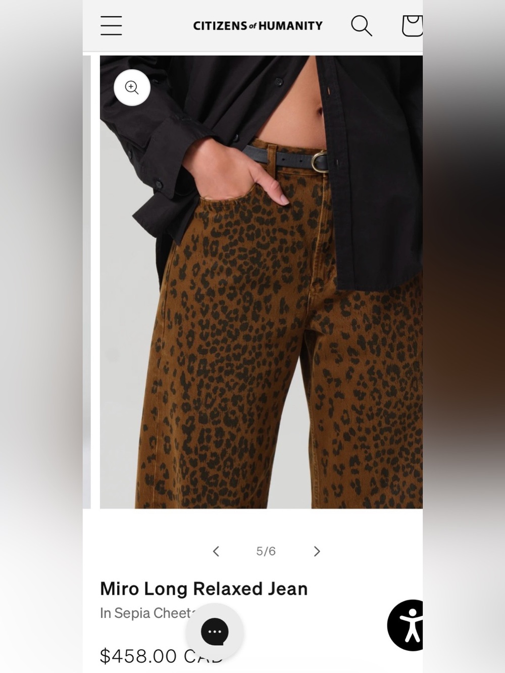 NWT Size 28 - Citizens of Humanity Miro Long Relaxed Jean In Sepia Cheetah